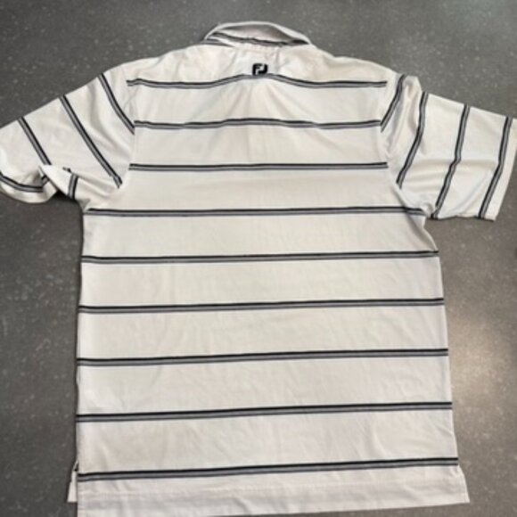 FootJoy White & Navy Striped Polo Shirt with Fox Logo – Size Medium - Picture 4 of 9